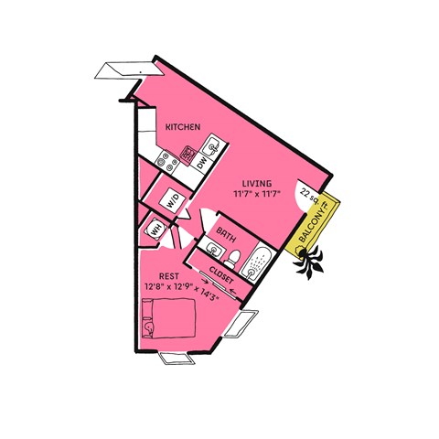 a floor plan of a house shaped like a pink house